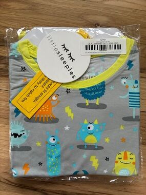Little Sleepies Gray Monster Print Pajama Set with Yellow Trim and Blue Accents